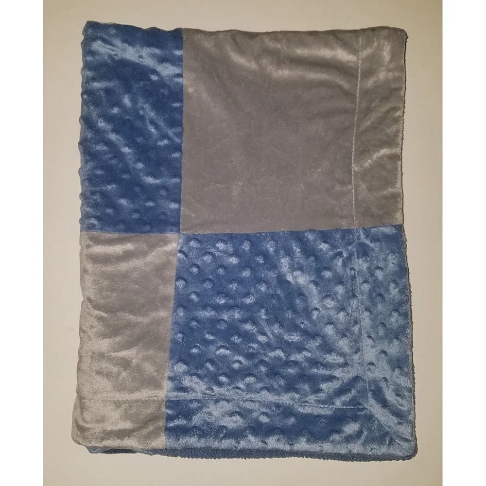 RN 119741 Blue Gray Patchwork Fleece Baby Blanket Lovey Minky Dot